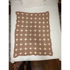 Grandmas Vintage Handmade Baby Crochet Flower Blanket throw Afghan 49"x40"